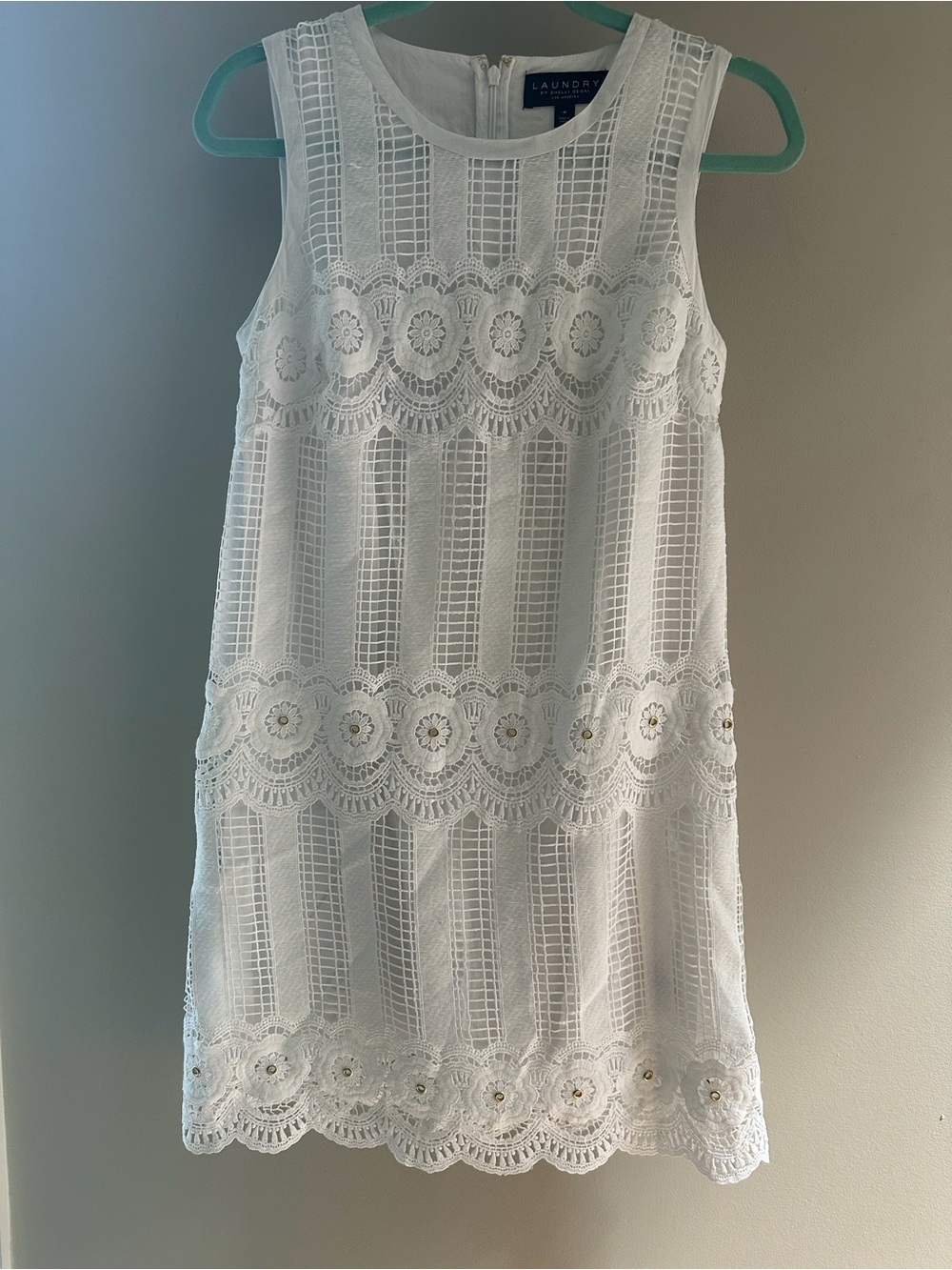 Laundry by Shelli Segal White Lace Sleeveless Shift Dress Size 4 - Picture 2 of 3